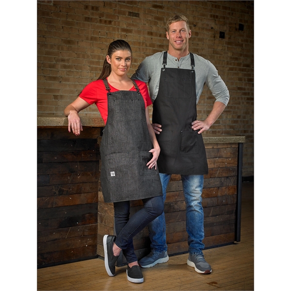 Renegade Bib Apron - Black Denim with Brown Leather Straps