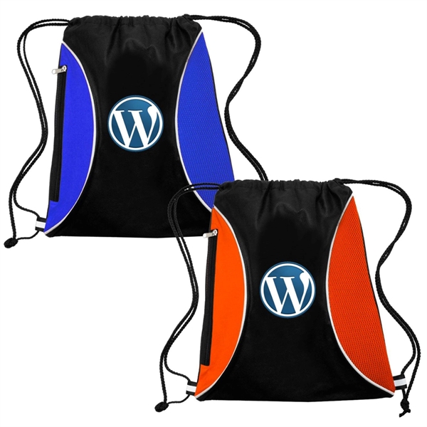 Two Color Mesh Drawstring Side Zipper Backpack 13.25"x15.25"