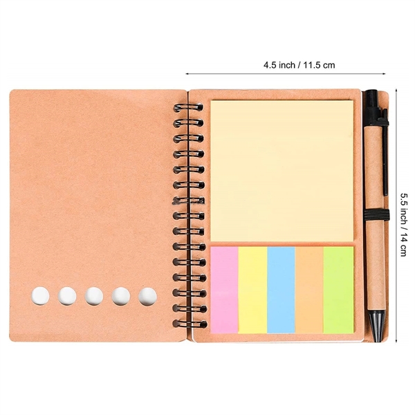 Spiral Notebook Kraft Paper Cover Notepad With Sticky Notes