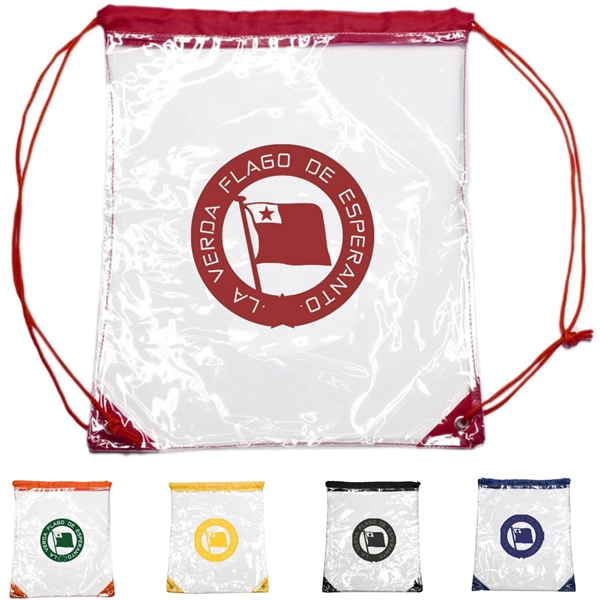 Clear Cinch Up Bag Plastic Drawstring Backpacks (14" x 17")