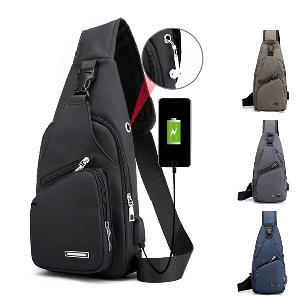 Lightweight Crossbody Waterproof Shoulder Chest Bag w/ USB