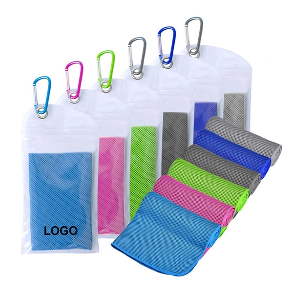 Sport Cooling Microfiber Towel With Carabiner