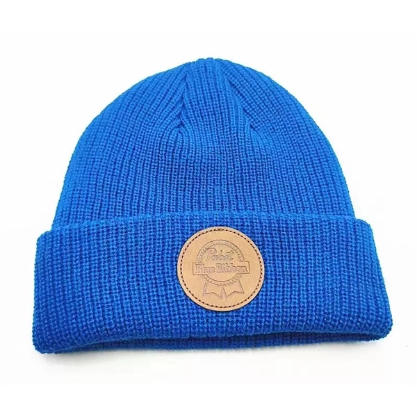Edge Stripe Knit Beanie With Patch Logo