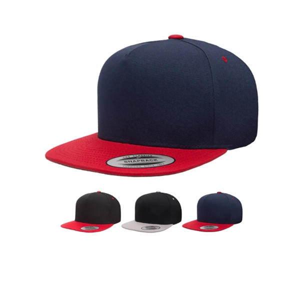 5-Panel Cotton Twill Snapback Hat, Flat Bill Cap YP Classics