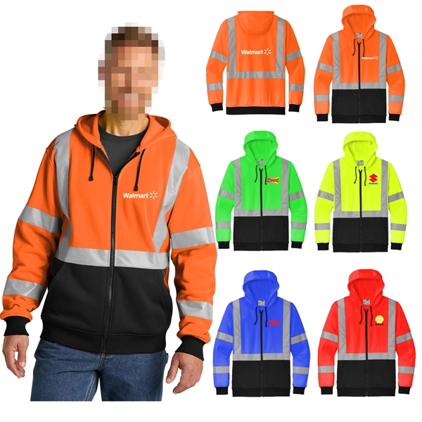 Two Tones High Visible  Heavy-Duty Fleece Full-Zip Hoodie