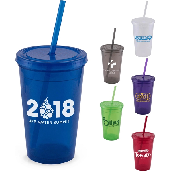 16 oz Plastic Cups with Straw and Lids