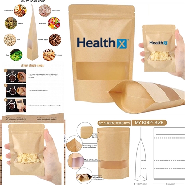 3.5" x 5.5" Kraft Paper Stand Up Zip Lock Food Storage Bags