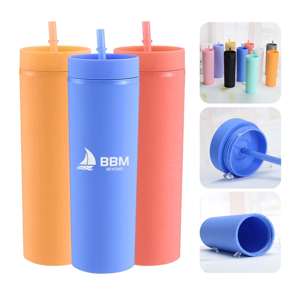 16Oz Double Layer Plastic Sports Straw Cup