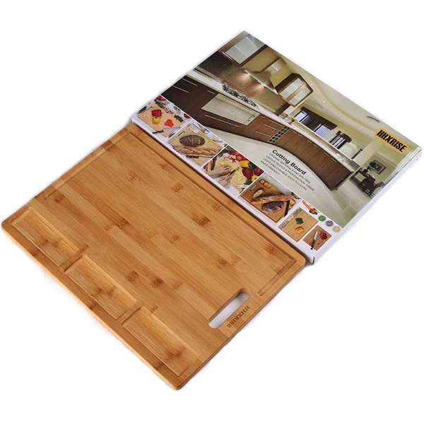Organic Bamboo Cutting Board With 3 Built-In Compartments