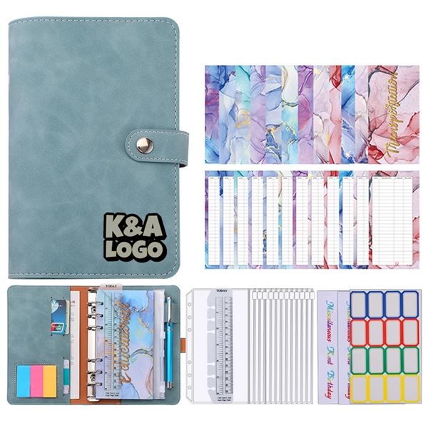 PU Leather A6 Budget Binder Notebook with Zipper Envelopes