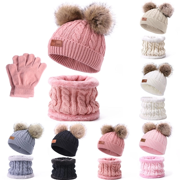 Winter Children's Scarf Hat Gloves Three-piece Set