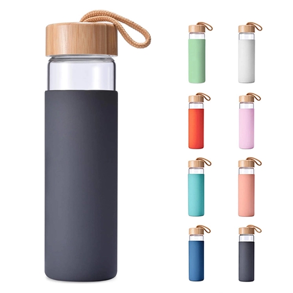 20oz Glass Water Bottle w/ Bamboo Lid & Silicone Sleeve