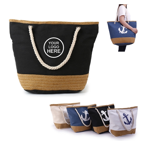 Canvas Straw Woven Large Capacity Bag