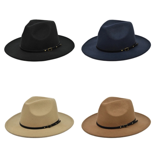 Women Lady Classic Wool Fedora Hat with Belt Buckle