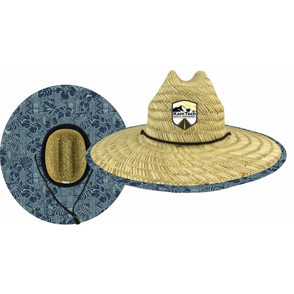 Domestic Straw Hat With Custom Patch - Tiki Pattern - MOQ 10