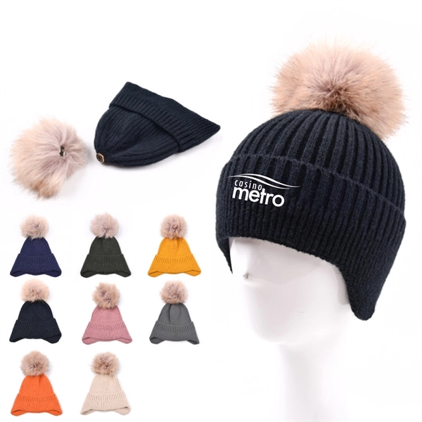 Beanie Hat with Puff Ball