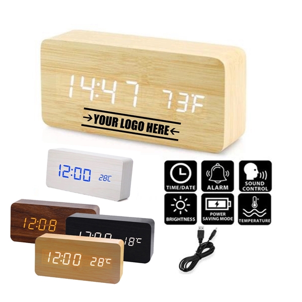 2 In 1 Wooden Alarm Clock With Temperature Display