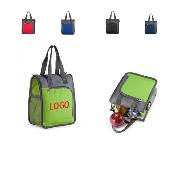 Resuable 2 zippered Mesh pocket cooler bag tote