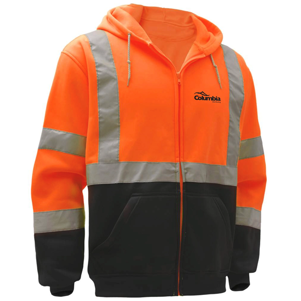 Hi-Vis Full Zip Hooded Sweatshirt, Orange
