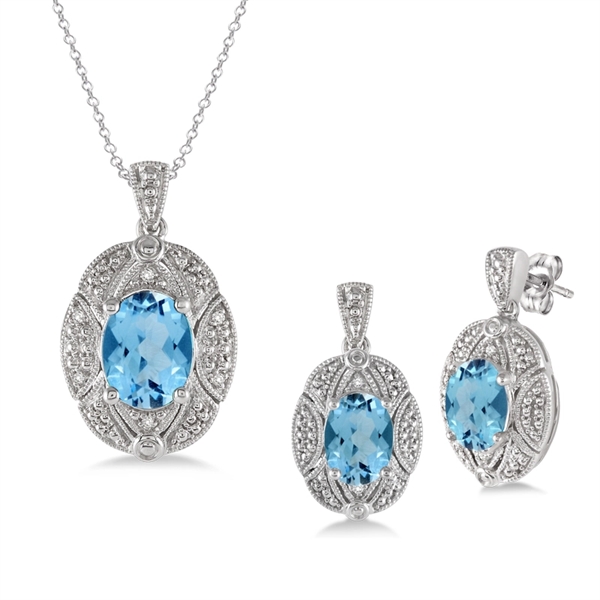 Jilco Blue Topaz and Diamond Earring & Necklace Set