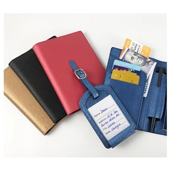 Pu Leather Passport Holder Luggage Tag Set