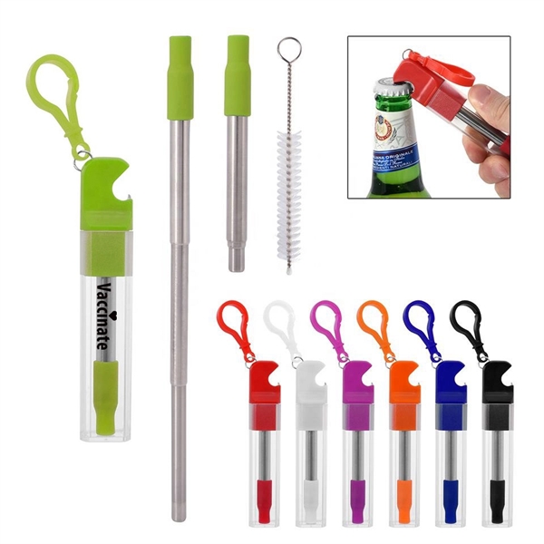 Retractable Stainless Steel Straw Kit With Bottle Opener