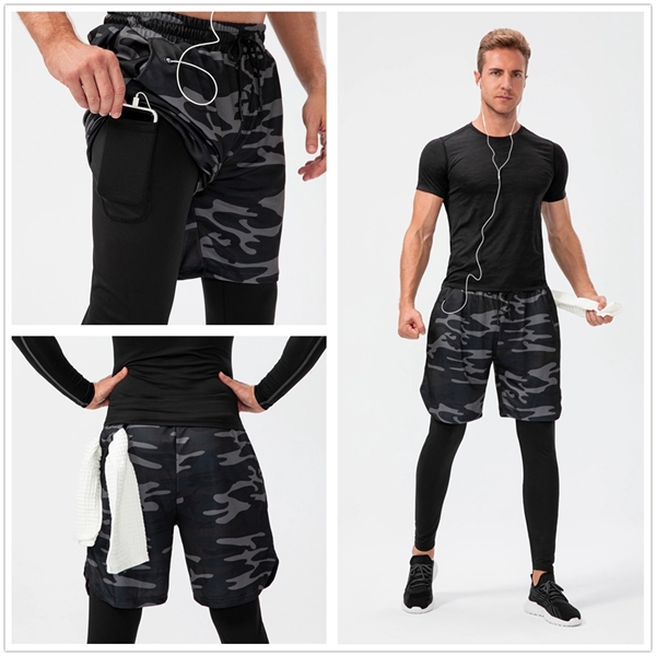 Men's 2 in 1 Pants  Athletic Workout Legging Zipper Pockets