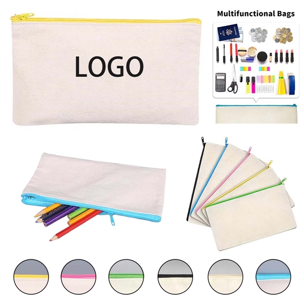 Color Zippered Multipurpose Canvas Pouch Pencil Case