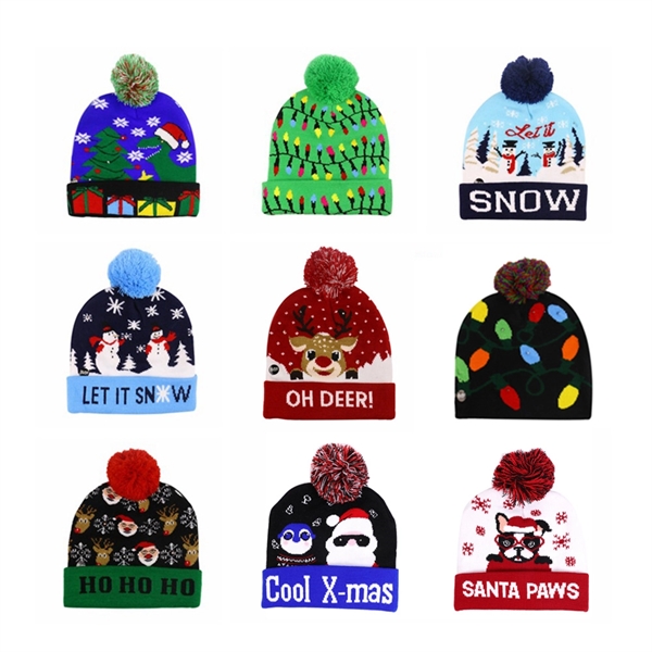MOQ 100 Glowing Knitted Christmas Hat with Ball