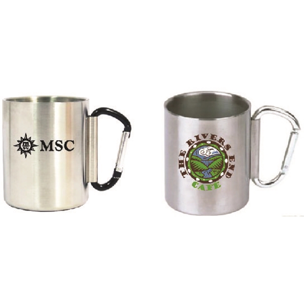 Double wall s. steel camping cup with carabiner handle