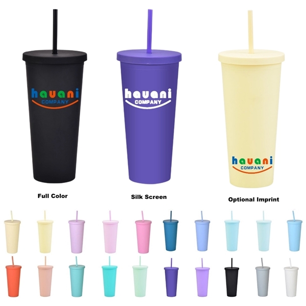 24 oz Pastel Colored Acrylic Cups with Lids and Straws