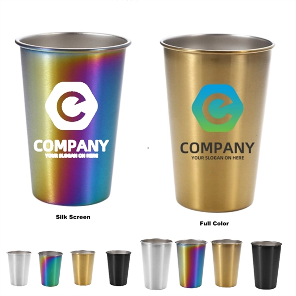Industrial 17 oz Rainbow Stainless Steel Pint Cups Tumbler