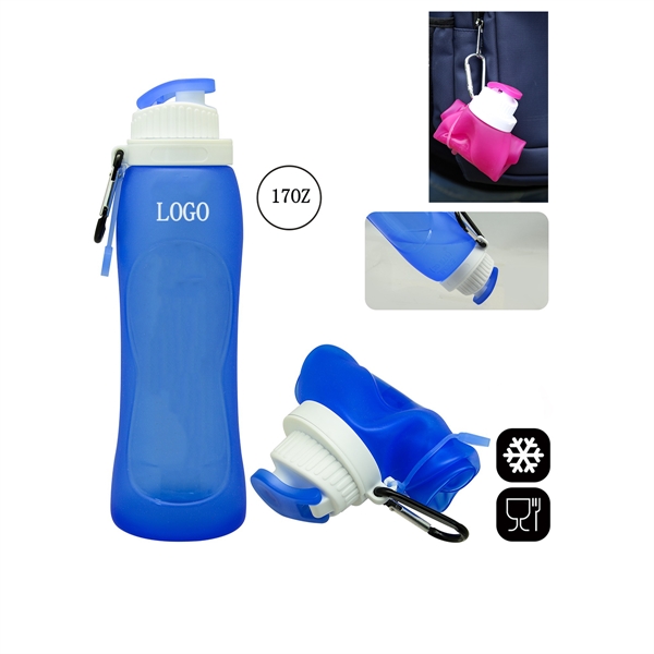17OZ BPA Free Outdooor Folding Sport Silicone Water Bottle