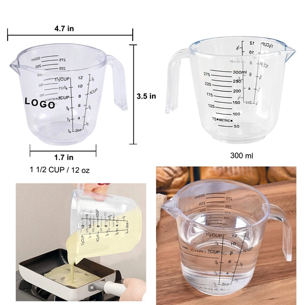 12 Oz. Clear Plastic Measuring Cup w/ Handle and Pour Spout