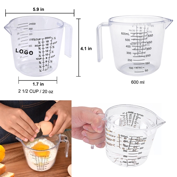 20 Oz. Clear Plastic Measuring Cup w/ Handle and Pour Spout