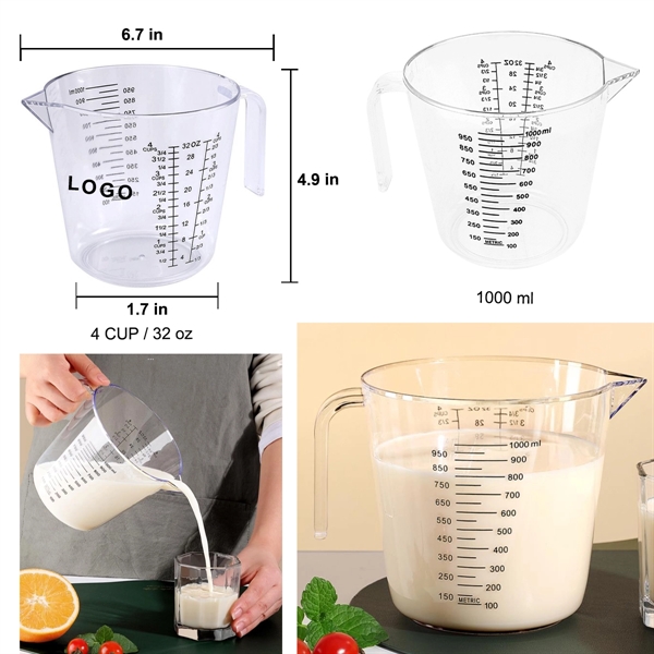 32 Oz. Clear Plastic Measuring Cup w/ Handle and Pour Spout