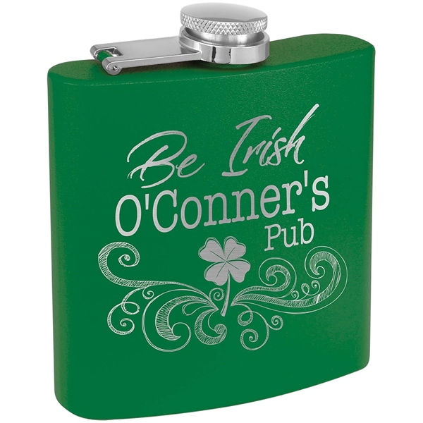 6 oz. Powder-coated Green Stainless Steel Lasered Flask