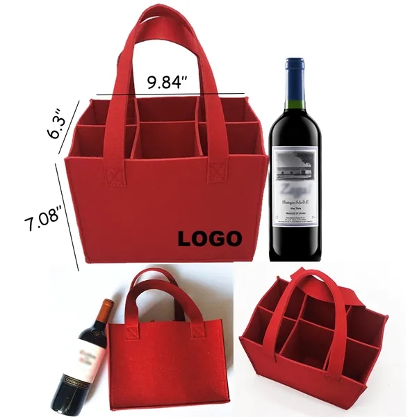 Custom Felt Wine Tote Bag For 6 Bottles