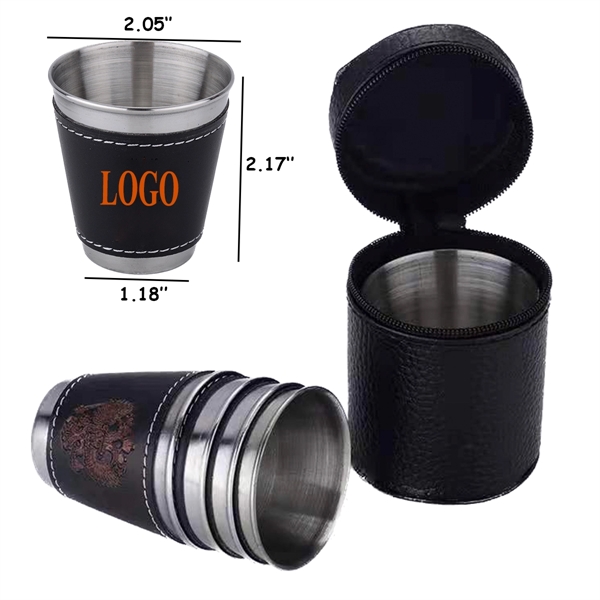 Custom Stainless Steel Cups Set Of 4 With PU Carrying Case