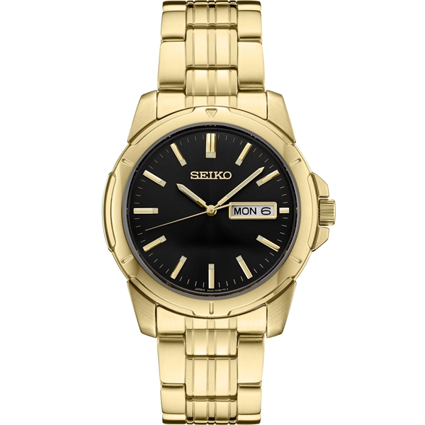 Seiko Men's Gold Tone Solar Powered Watch w/Black Round Dial