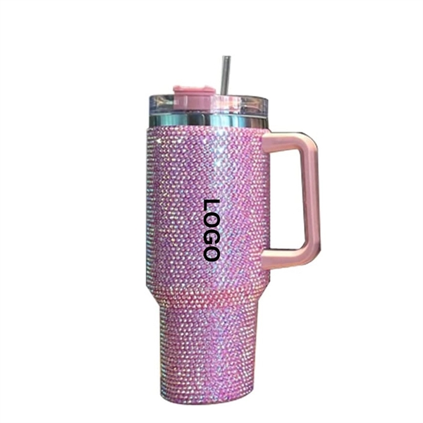 40oz Bling Insulated Travel Coffee Mug with Handle and Straw