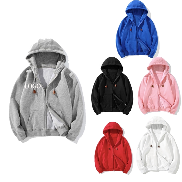 Winter Fleece Solid Color Men's Zipper Hoodie