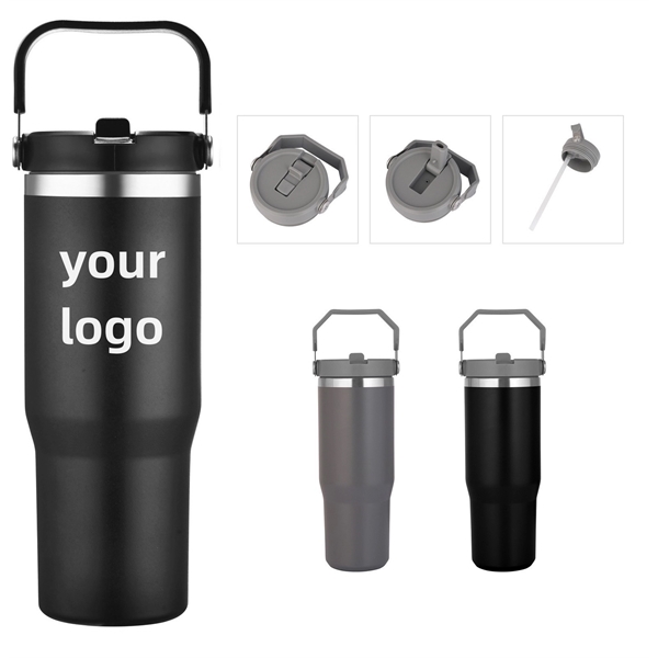 30oz.Vacuum Cup Auto Insulated Tumbler with Flip Straw