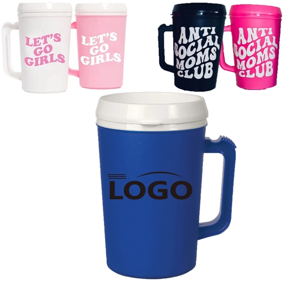 34Oz Plastic Double Wall Cup w/Straw