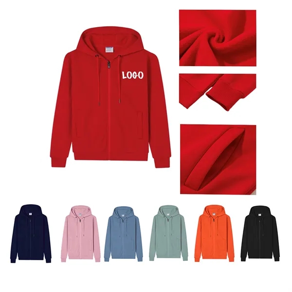 Custom 600g Fleece Thickened Hoodies With Zipper