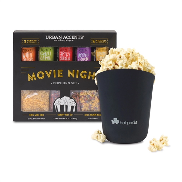 gourmet popcorn gift set with kernels, seasonings, and popper