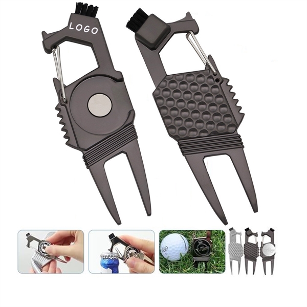 Multifunctional Zinc Alloy Golf Green Fork With Small Brush