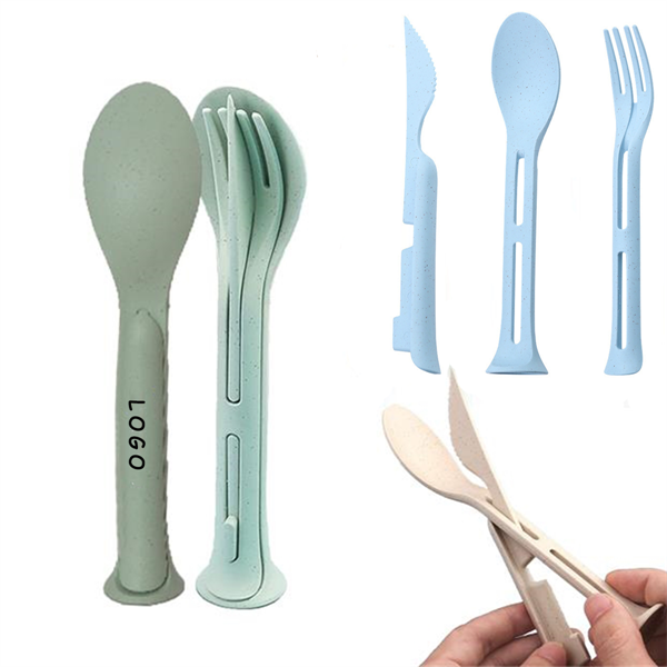 Portable 3 In 1 Biodegradable Wheat Straw Cutlery Set