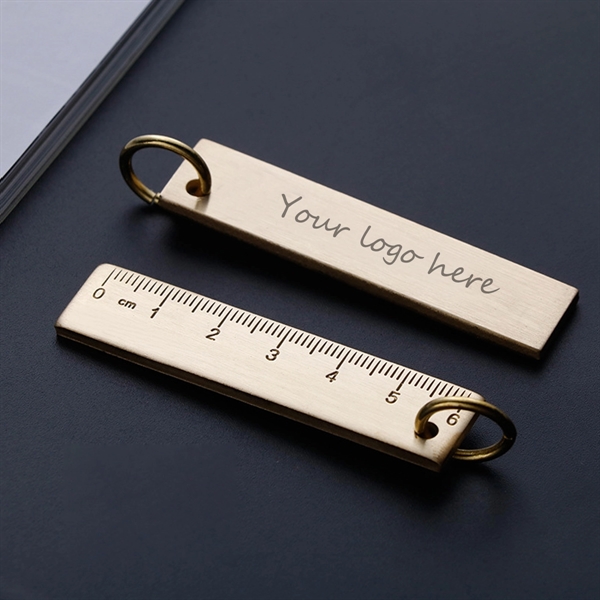 EDC Mini Portable Retro Brass Ruler w/ Key Ring