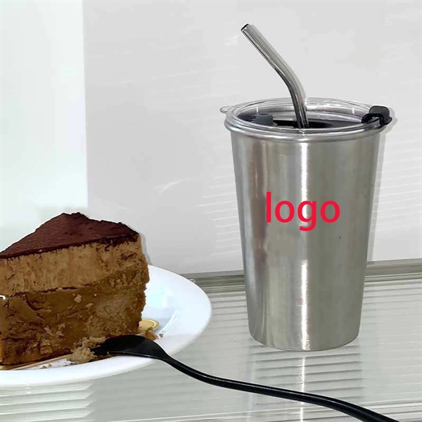 16.91 Oz Single Layer Stainless Tumbler With Lid And Straw